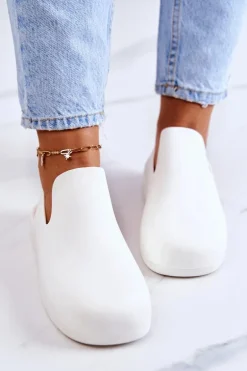 Modne Gumowe Chodaki Białe Meriko II GAT.