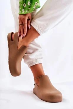 Modne Gumowe Chodaki Brązowe Meriko