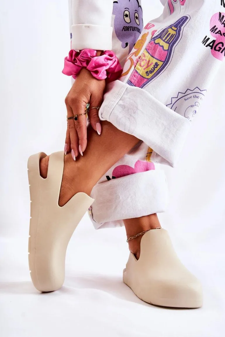 Modne Gumowe Chodaki Jasnobeżowe Meriko