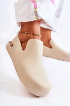 Modne Gumowe Chodaki Jasnobeżowe Meriko