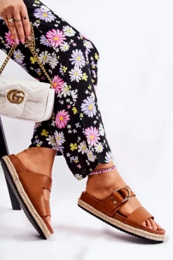 Modne Klapki Damskie Beżowe Penelopa