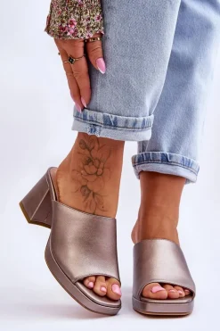 Modne Klapki Na Obcasie Sergio Leone KL322 Ciemnosrebrne