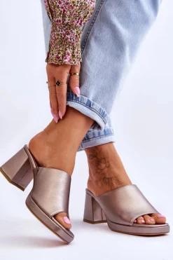 Modne Klapki Na Obcasie Sergio Leone KL322 Ciemnosrebrne