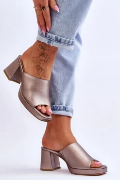 Modne Klapki Na Obcasie Sergio Leone KL322 Ciemnosrebrne