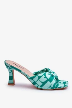 Modne Klapki Na Obcasie W Print Zielone Floria
