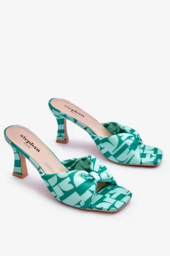 Modne Klapki Na Obcasie W Print Zielone Floria