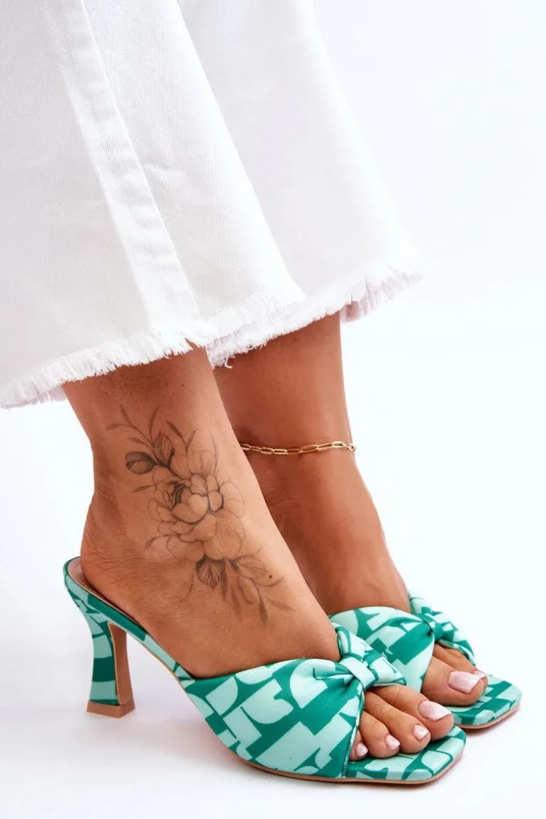Modne Klapki Na Obcasie W Print Zielone Floria