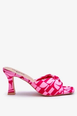 Modne Klapki Na Obcasie W Print Różowe Floria