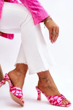 Modne Klapki Na Obcasie W Print Różowe Floria