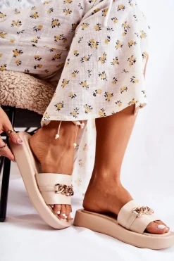 Modne Klapki Z Łańcuchem Beżowe Megosa