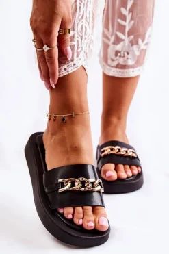 Modne Klapki Z Łańcuchem Czarne Megosa