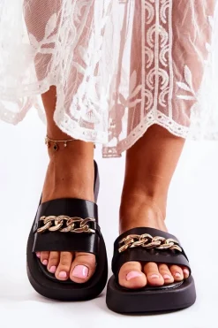 Modne Klapki Z Łańcuchem Czarne Megosa