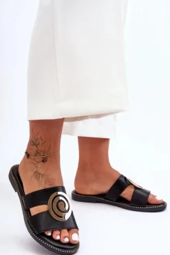 Modne Klapki Z Lustrzaną Ozdobą Czarne Deep Breath