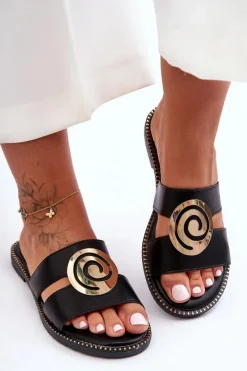 Modne Klapki Z Lustrzaną Ozdobą Czarne Deep Breath