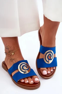 Modne Klapki Z Lustrzaną Ozdobą Niebieskie Deep Breath