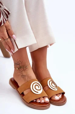 Modne Klapki Z Lustrzaną Ozdobą Camel Deep Breath