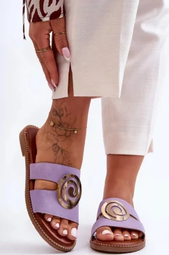 Modne Klapki Z Lustrzaną Ozdobą Fioletowe Deep Breath