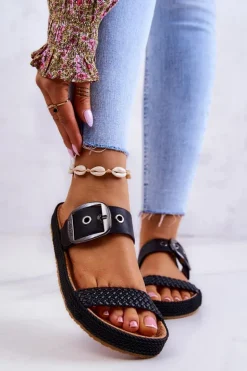 Modne Klapki Ze Sprzączką Big Star JJ274730 Czarne