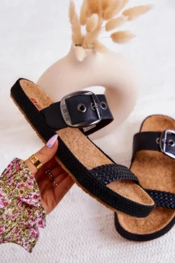 Modne Klapki Ze Sprzączką Big Star JJ274730 Czarne