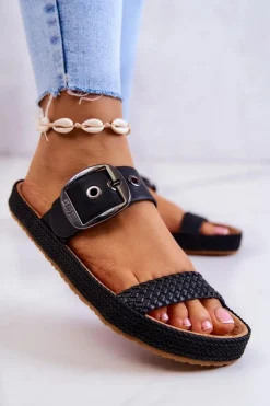 Modne Klapki Ze Sprzączką Big Star JJ274730 Czarne