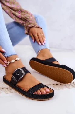 Modne Klapki Ze Sprzączką Big Star JJ274730 Czarne