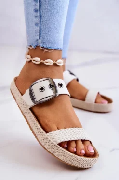 Modne Klapki Ze Sprzączką Big Star JJ274729 Białe