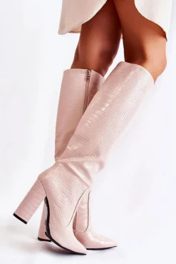 Modne Kozaki Na Słupku Beżowe Constancy