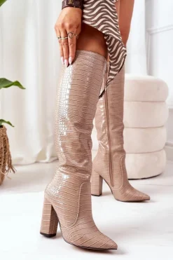 Modne Kozaki Na Słupku Ciemnobeżowe Constancy