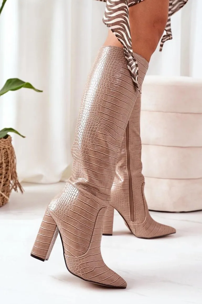 Modne Kozaki Na Słupku Ciemnobeżowe Constancy