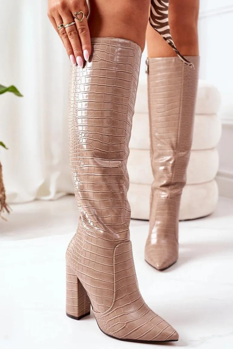 Modne Kozaki Na Słupku Ciemnobeżowe Constancy