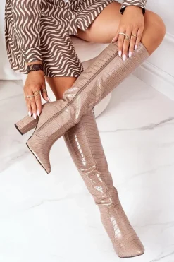 Modne Kozaki Na Słupku Ciemnobeżowe Constancy