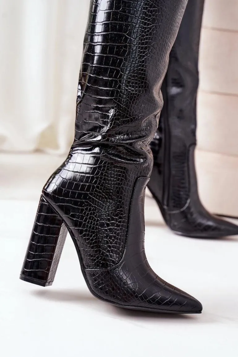 Modne Kozaki Na Słupku Czarne Constancy