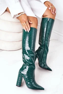 Modne Kozaki Na Słupku Zielone Constancy