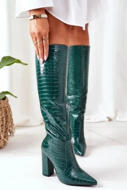 Modne Kozaki Na Słupku Zielone Constancy