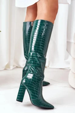 Modne Kozaki Na Słupku Zielone Constancy