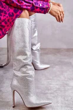 Modne Kozaki Na Szpilce Z Cyrkoniami Srebrne Lovisa