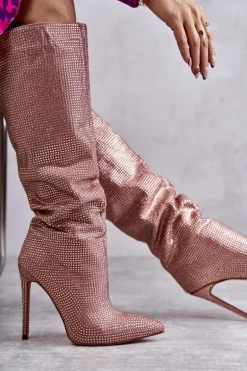 Modne Kozaki Na Szpilce Z Cyrkoniami Różowe Lovisa