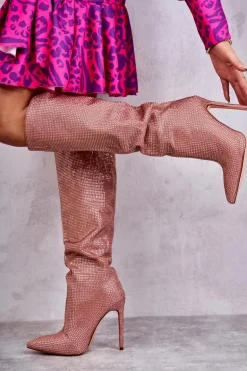 Modne Kozaki Na Szpilce Z Cyrkoniami Różowe Lovisa