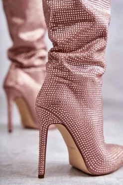 Modne Kozaki Na Szpilce Z Cyrkoniami Różowe Lovisa