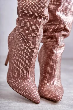 Modne Kozaki Na Szpilce Z Cyrkoniami Różowe Lovisa