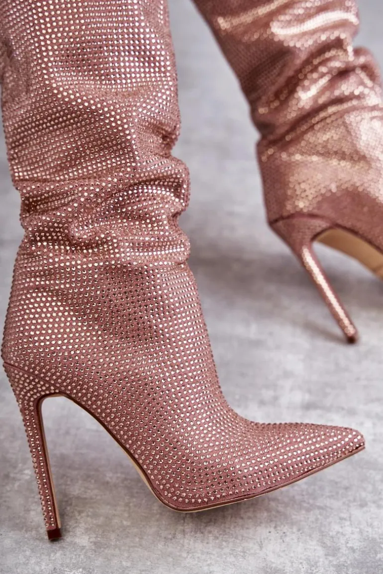 Modne Kozaki Na Szpilce Z Cyrkoniami Różowe Lovisa