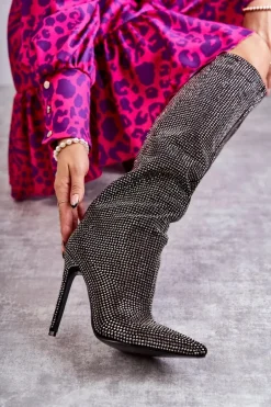 Modne Kozaki Na Szpilce Z Cyrkoniami Czarne Lovisa