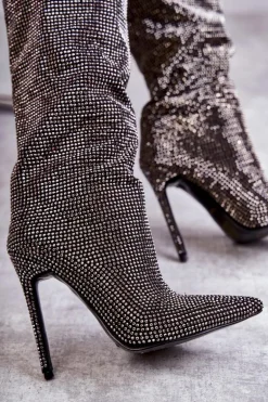 Modne Kozaki Na Szpilce Z Cyrkoniami Czarne Lovisa