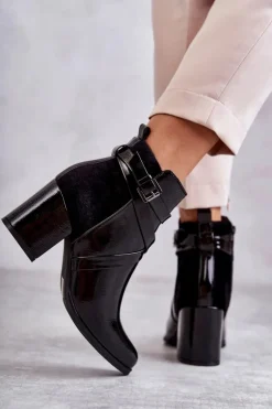 Modne Lakierowane Botki La.Fi 260037B-LA Czarne