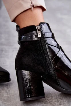 Modne Lakierowane Botki La.Fi 260037B-LA Czarne