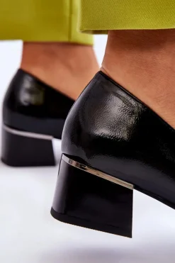 Modne Lakierowane Czółenka Z Ozdobną Kokardą Czarne Shira