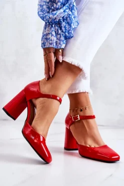 Modne Lakierowane Czółenka Na Słupku Czerwone Maoris