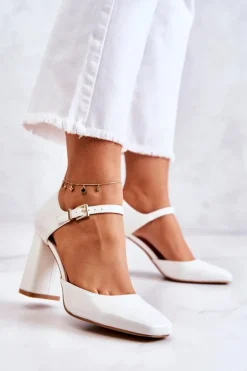 Modne Lakierowane Czółenka Na Słupku Białe Maoris