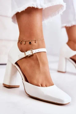 Modne Lakierowane Czółenka Na Słupku Białe Maoris