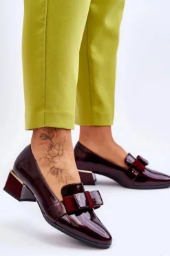 Modne Lakierowane Czółenka Z Ozdobną Kokardą Bordowe Shira